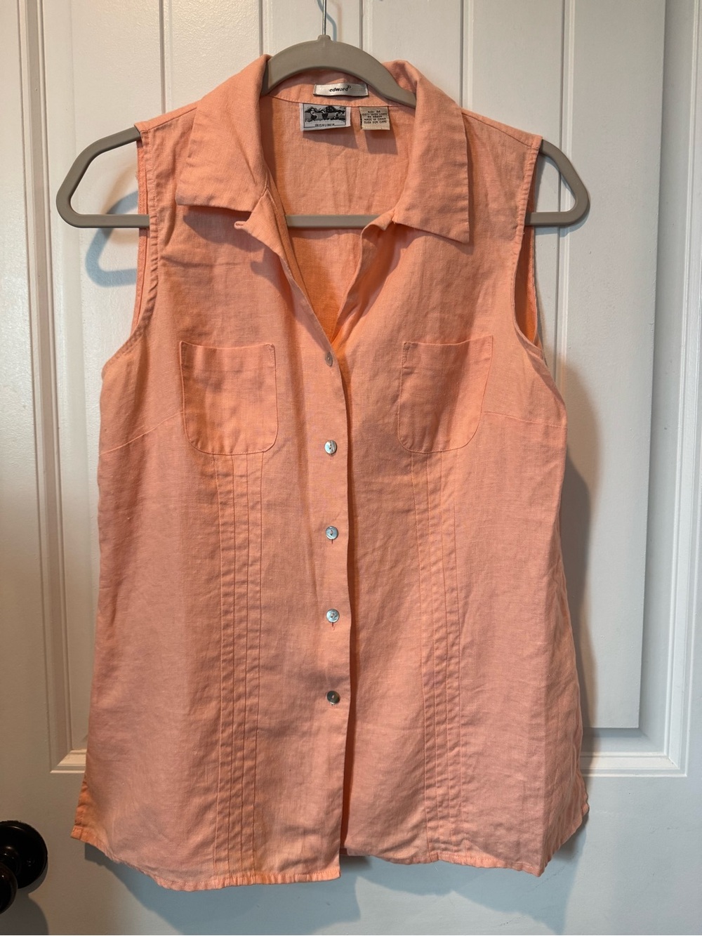 Edward Irish Linen Sleeveless Button-Down Shirt in Peach Medium